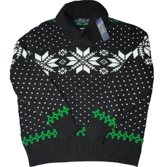NEW $265 Polo Ralph Lauren Snowflake Sweater! Black Cotton Angora Cashmere SLIM - Picture 3 of 5